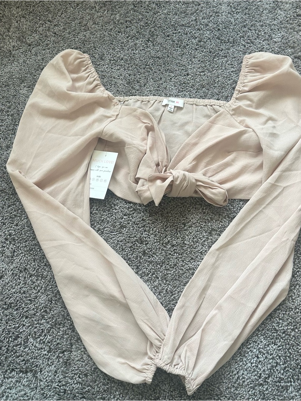 Square Neck Tie-Front Crop Top in Nude Blush